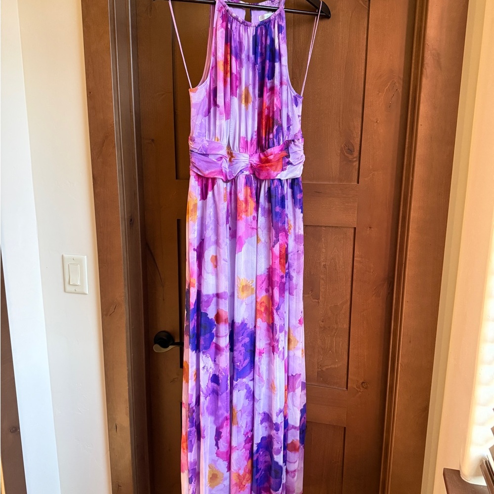 London Times Women's Maxi Dress in Purple and Pink Floral - Picture 3 of 4